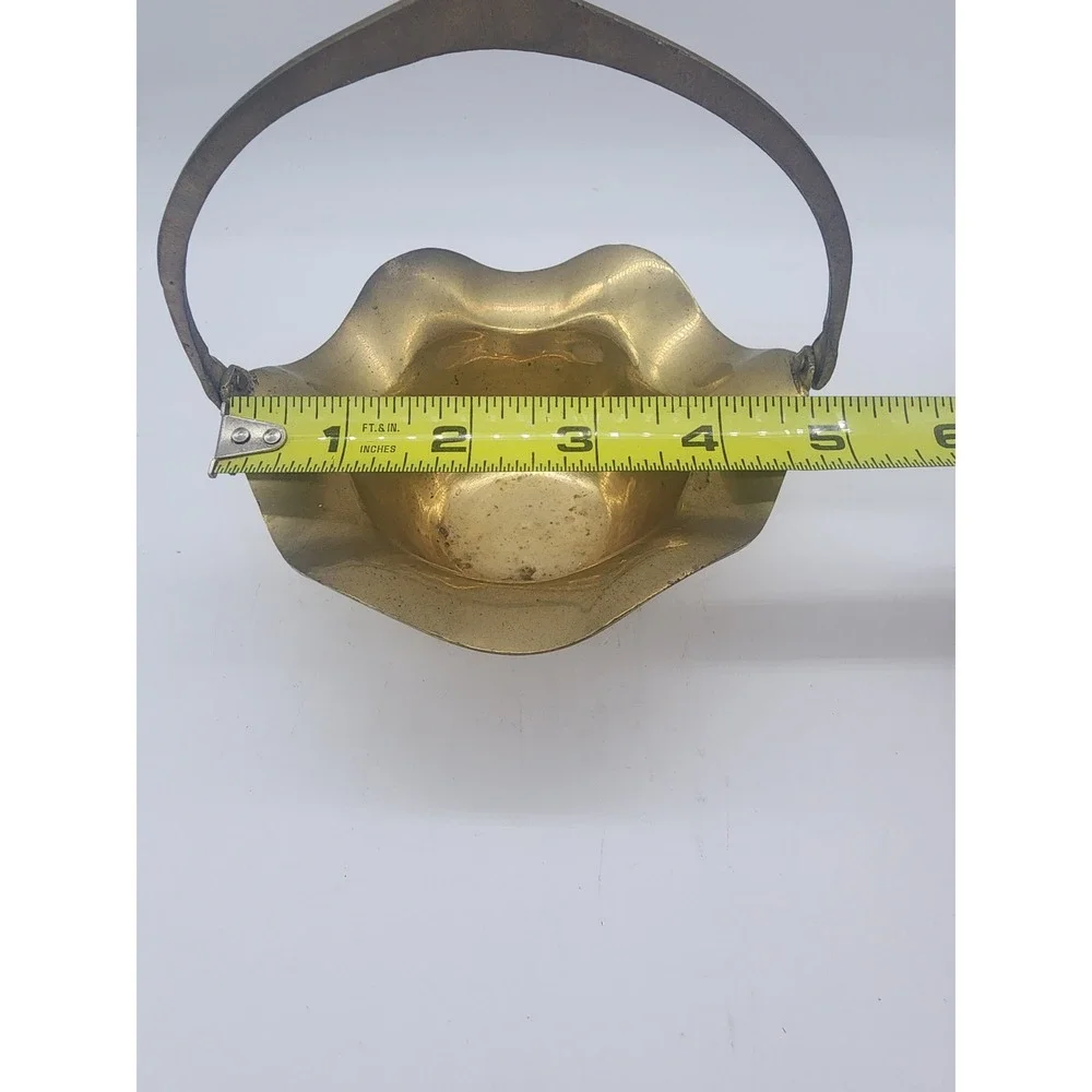 Vintage Brass Scalloped Decorative Basket with Handle Made in India 5 Inch